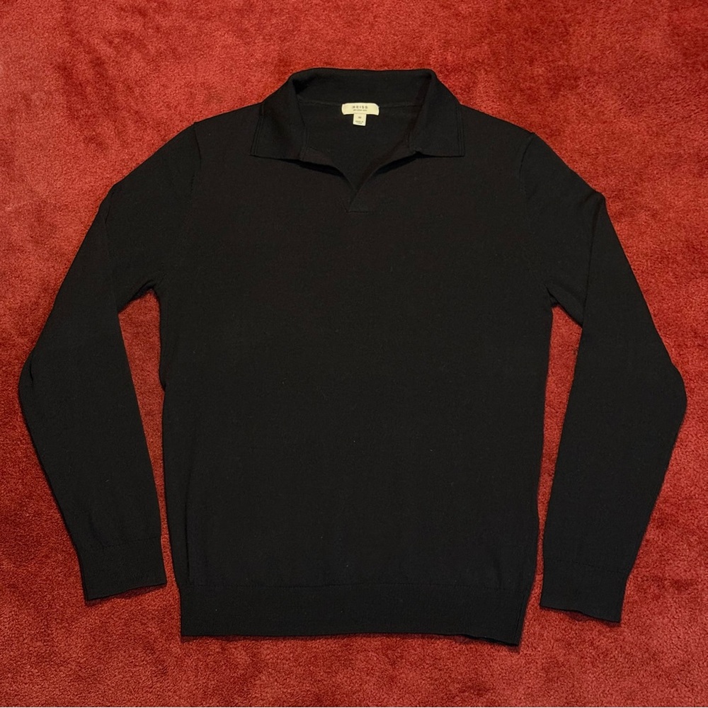 Reiss Men's Black Wool Open-collar Sweater NEW